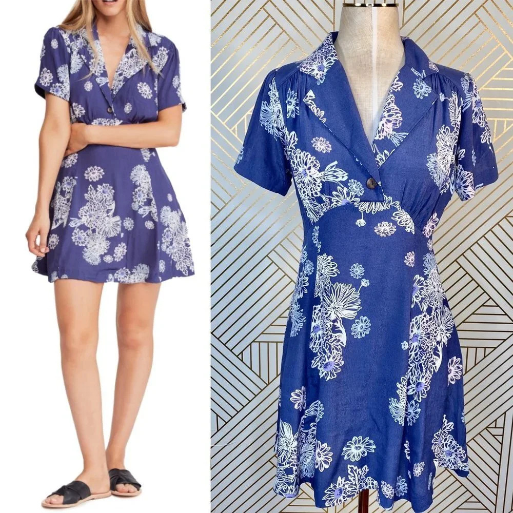 Free People‎ Blue Hawaii Mini Dress in Blue Floral